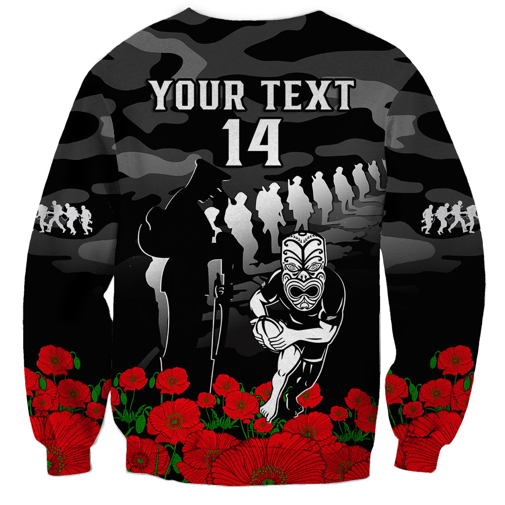 (Custom Text And Number) New Zealand ANZAC Rugby Sweatshirt Silver Fern All Black Camouflage Mix Poppy - Vibe Hoodie Shop