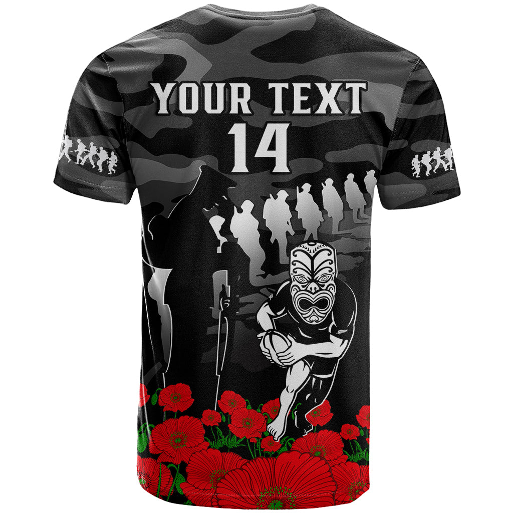 (Custom Text And Number) New Zealand ANZAC Rugby T Shirt Silver Fern All Black Camouflage Mix Poppy - Vibe Hoodie Shop