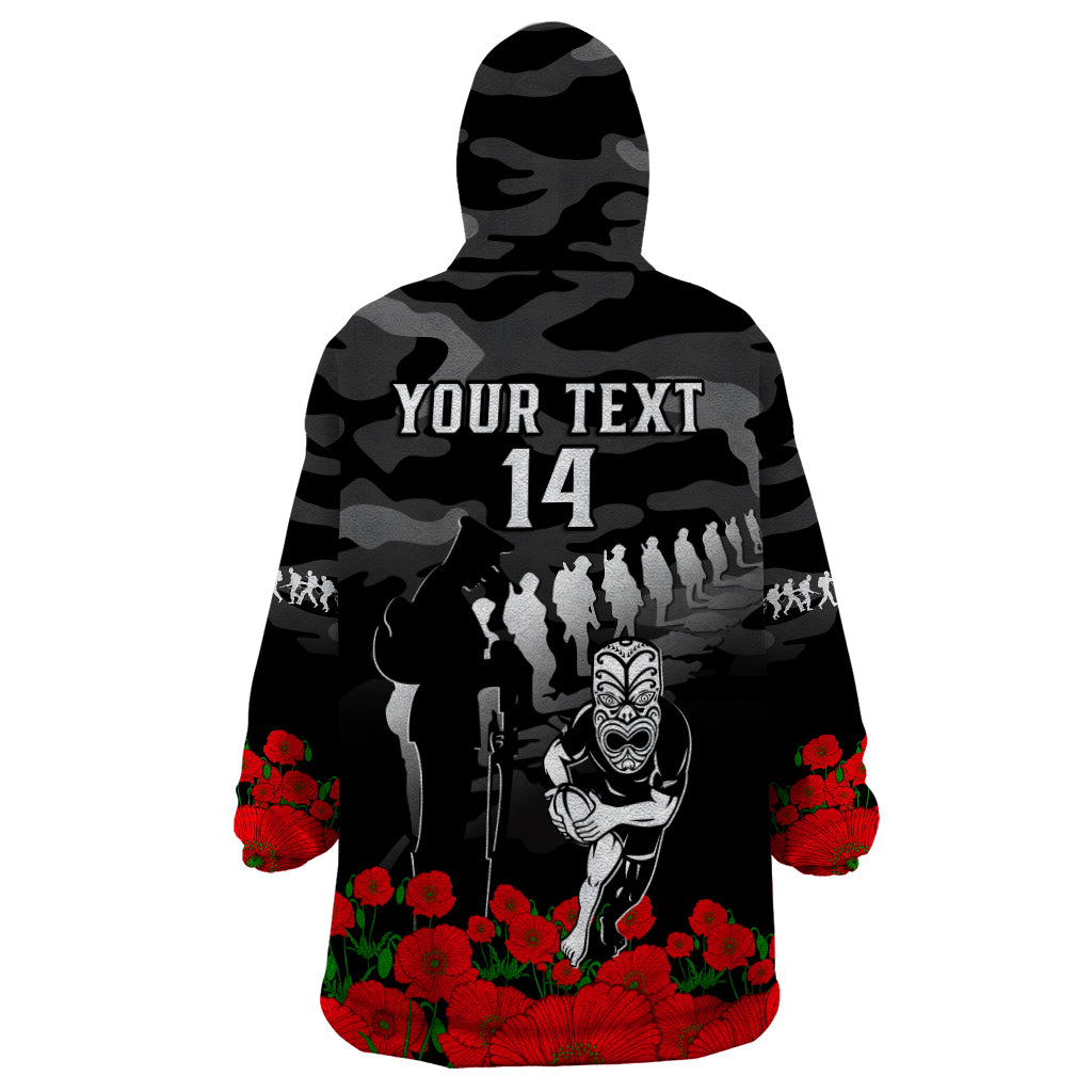 (Custom Text And Number) New Zealand ANZAC Rugby Wearable Blanket Hoodie Silver Fern All Black Camouflage Mix Poppy - Vibe Hoodie Shop