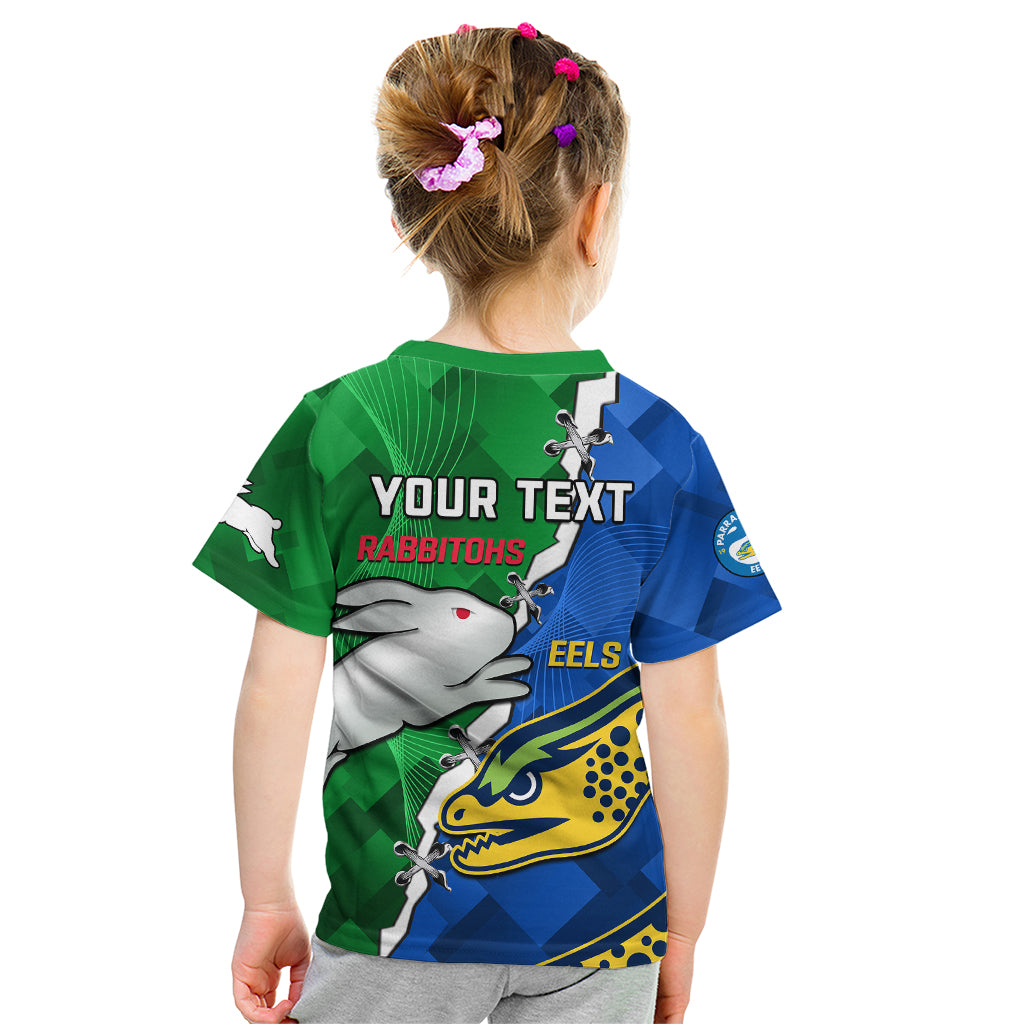 (Custom Personalised) Rabbitohs Mix Eels Rugby Kid T Shirt Souths And Parra Sporty Style - Vibe Hoodie Shop