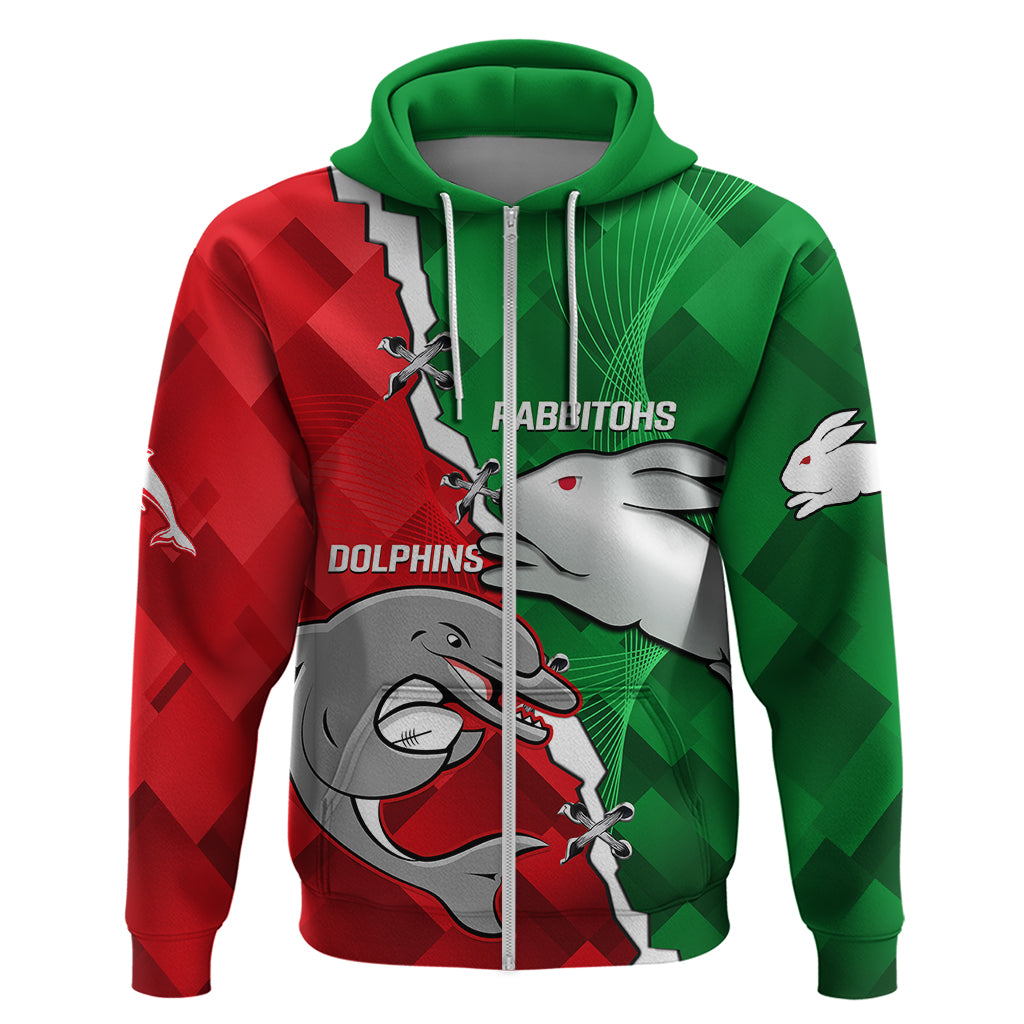 (Custom Personalised) Rabbitohs Mix Dolphins Rugby Hoodie Sporty Style - Vibe Hoodie Shop