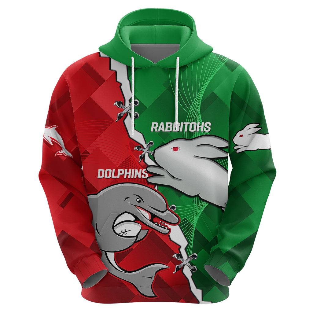 (Custom Personalised) Rabbitohs Mix Dolphins Rugby Hoodie Sporty Style - Vibe Hoodie Shop