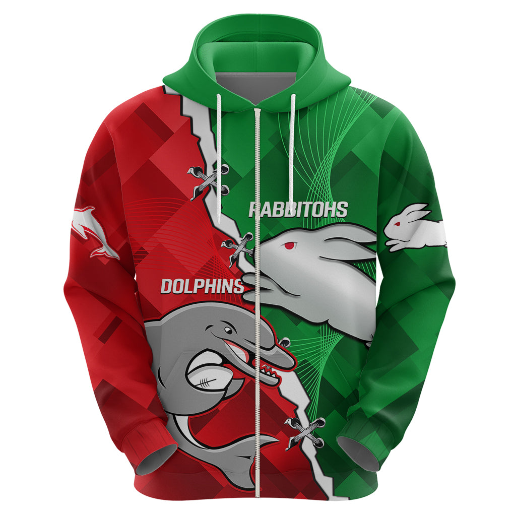 (Custom Personalised) Rabbitohs Mix Dolphins Rugby Hoodie Sporty Style - Vibe Hoodie Shop