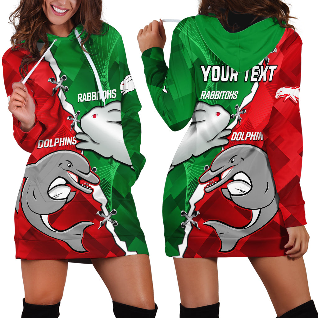 (Custom Personalised) Rabbitohs Mix Dolphins Rugby Hoodie Dress Sporty Style - Vibe Hoodie Shop