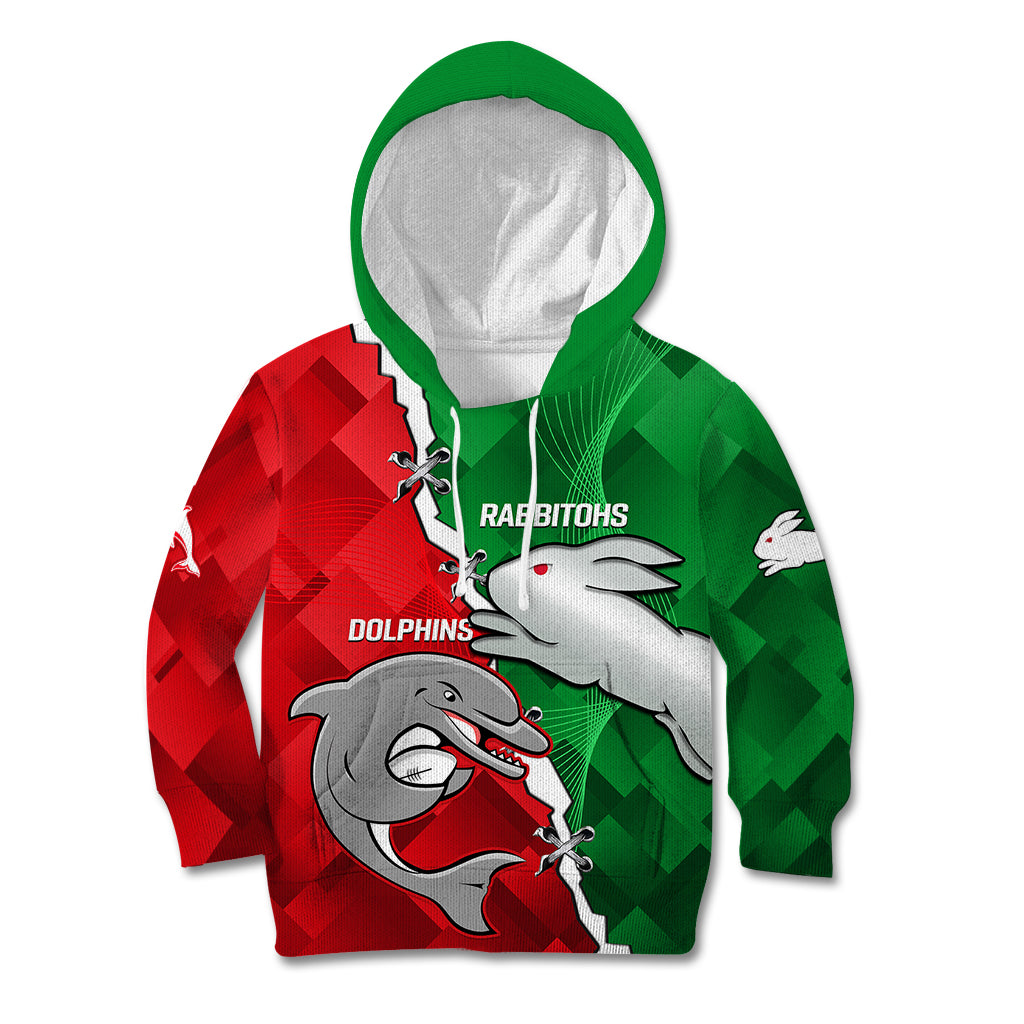 (Custom Personalised) Rabbitohs Mix Dolphins Rugby Kid Hoodie Sporty Style - Vibe Hoodie Shop