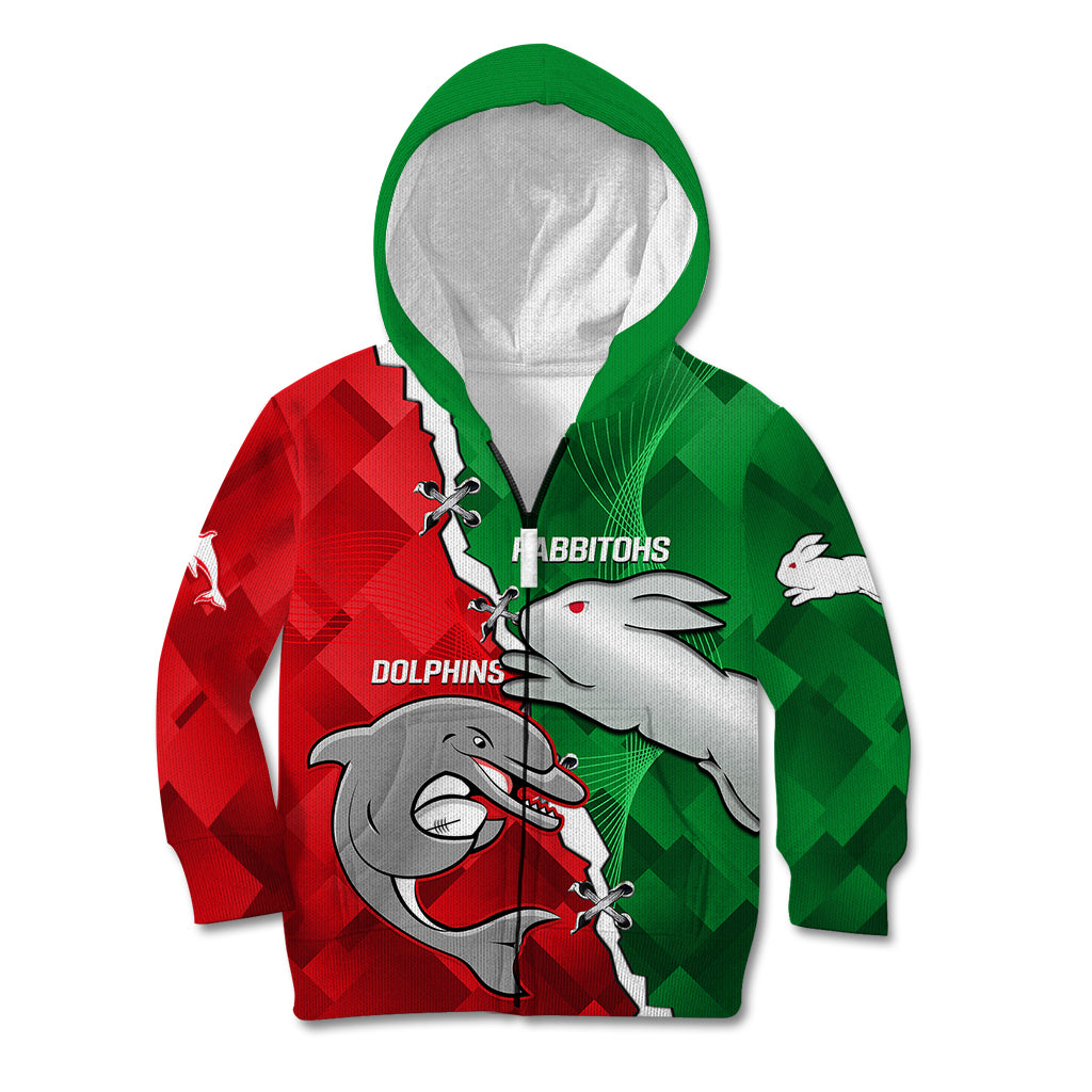 (Custom Personalised) Rabbitohs Mix Dolphins Rugby Kid Hoodie Sporty Style - Vibe Hoodie Shop