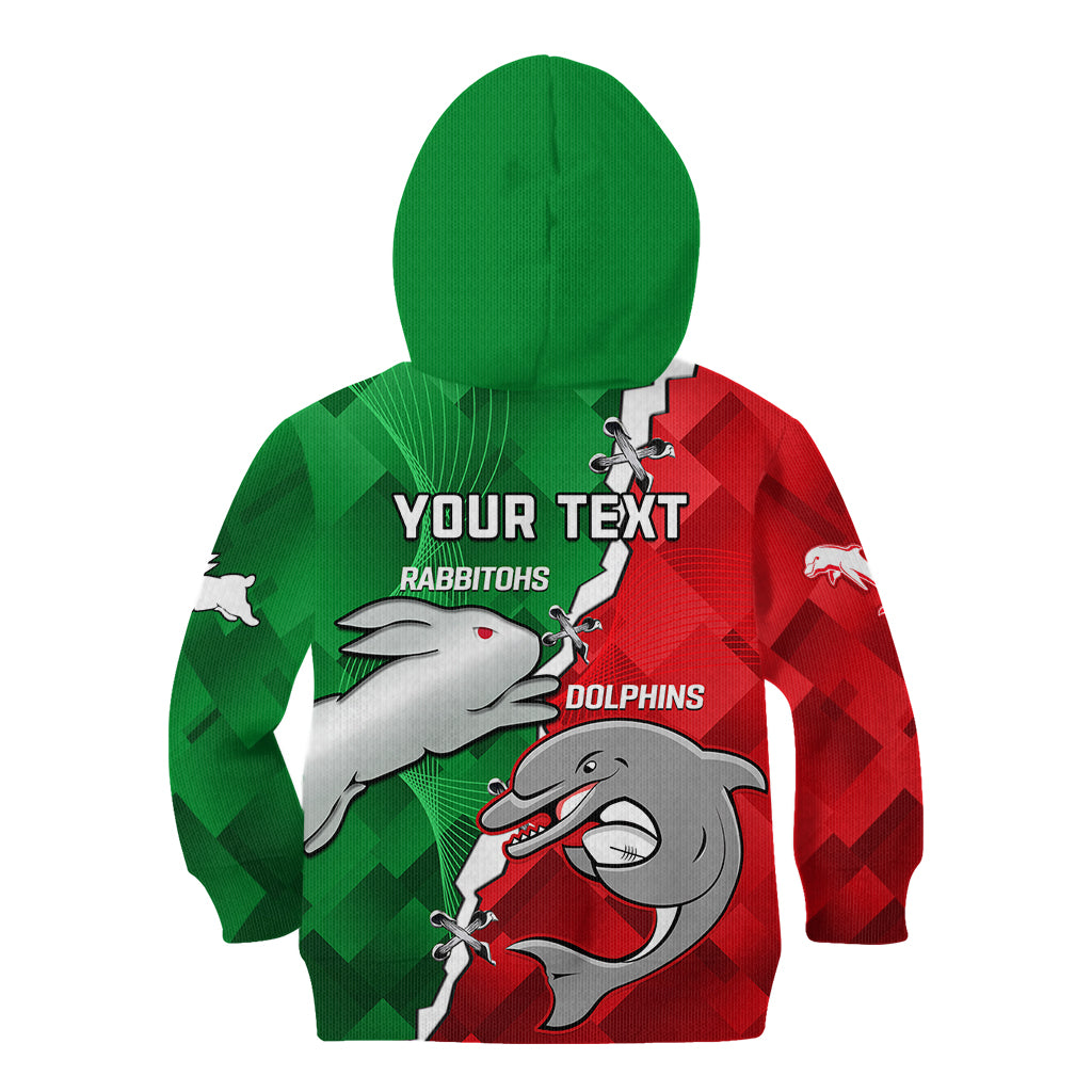 (Custom Personalised) Rabbitohs Mix Dolphins Rugby Kid Hoodie Sporty Style - Vibe Hoodie Shop