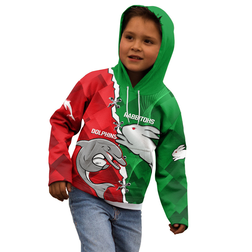 (Custom Personalised) Rabbitohs Mix Dolphins Rugby Kid Hoodie Sporty Style - Vibe Hoodie Shop