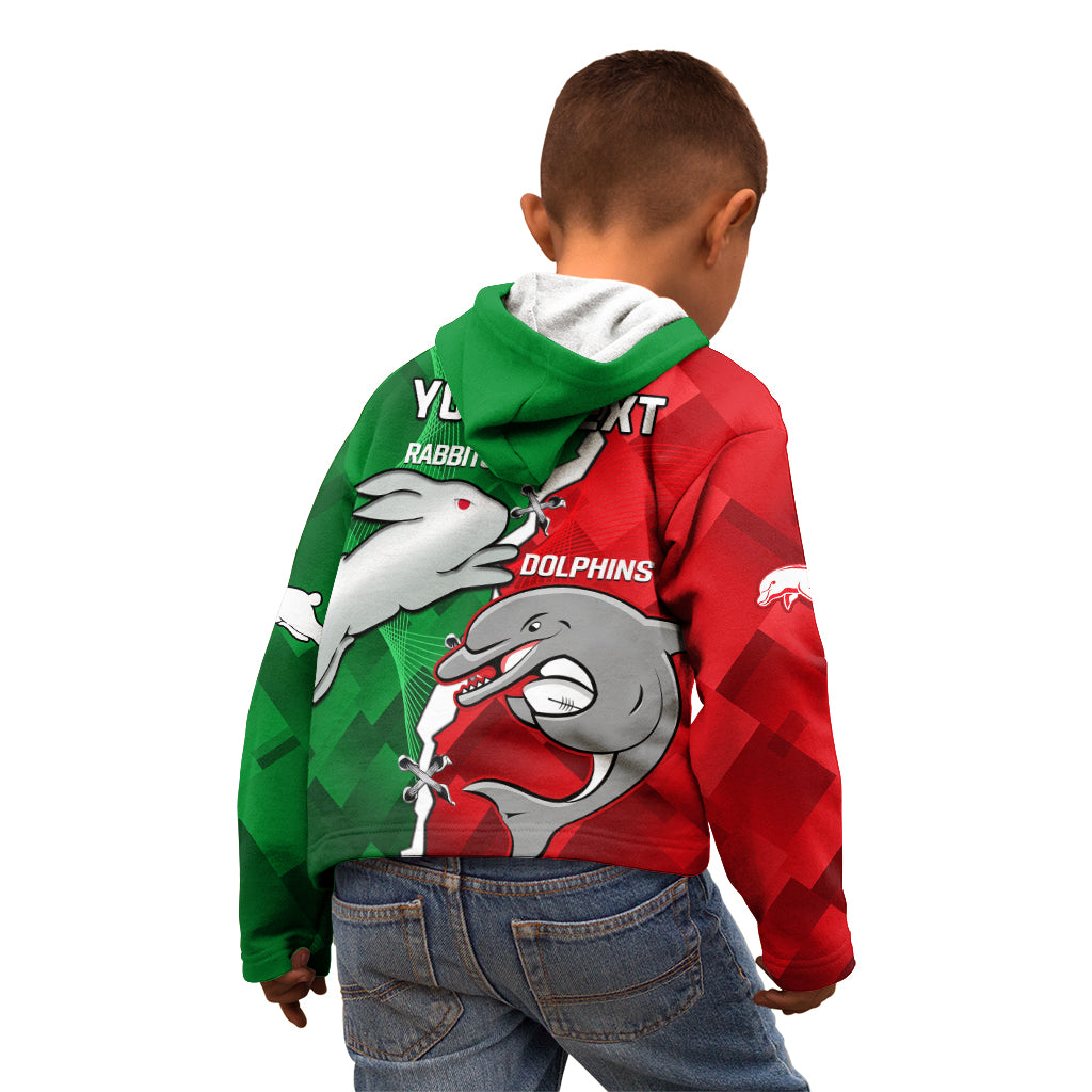 (Custom Personalised) Rabbitohs Mix Dolphins Rugby Kid Hoodie Sporty Style - Vibe Hoodie Shop