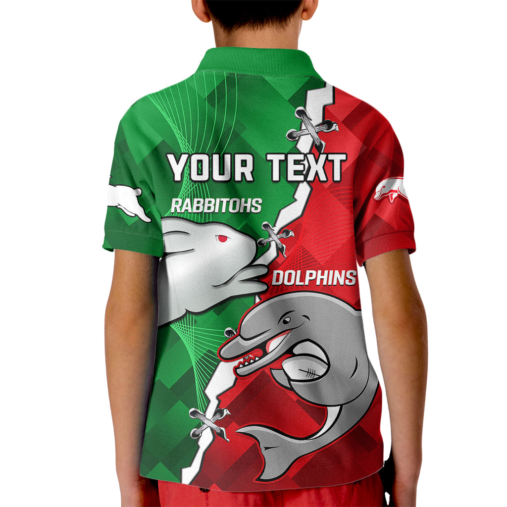 (Custom Personalised) Rabbitohs Mix Dolphins Rugby Kid Polo Shirt Sporty Style - Vibe Hoodie Shop