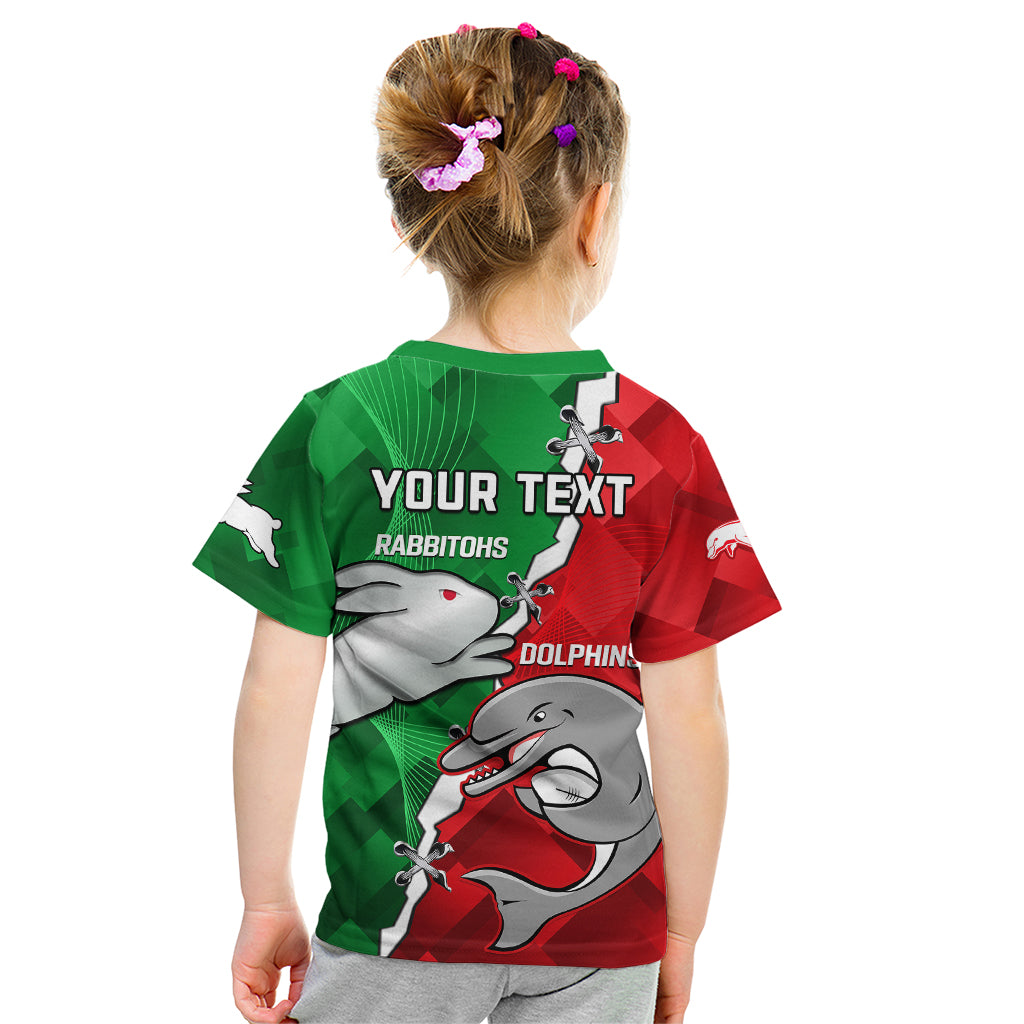 (Custom Personalised) Rabbitohs Mix Dolphins Rugby Kid T Shirt Sporty Style - Vibe Hoodie Shop