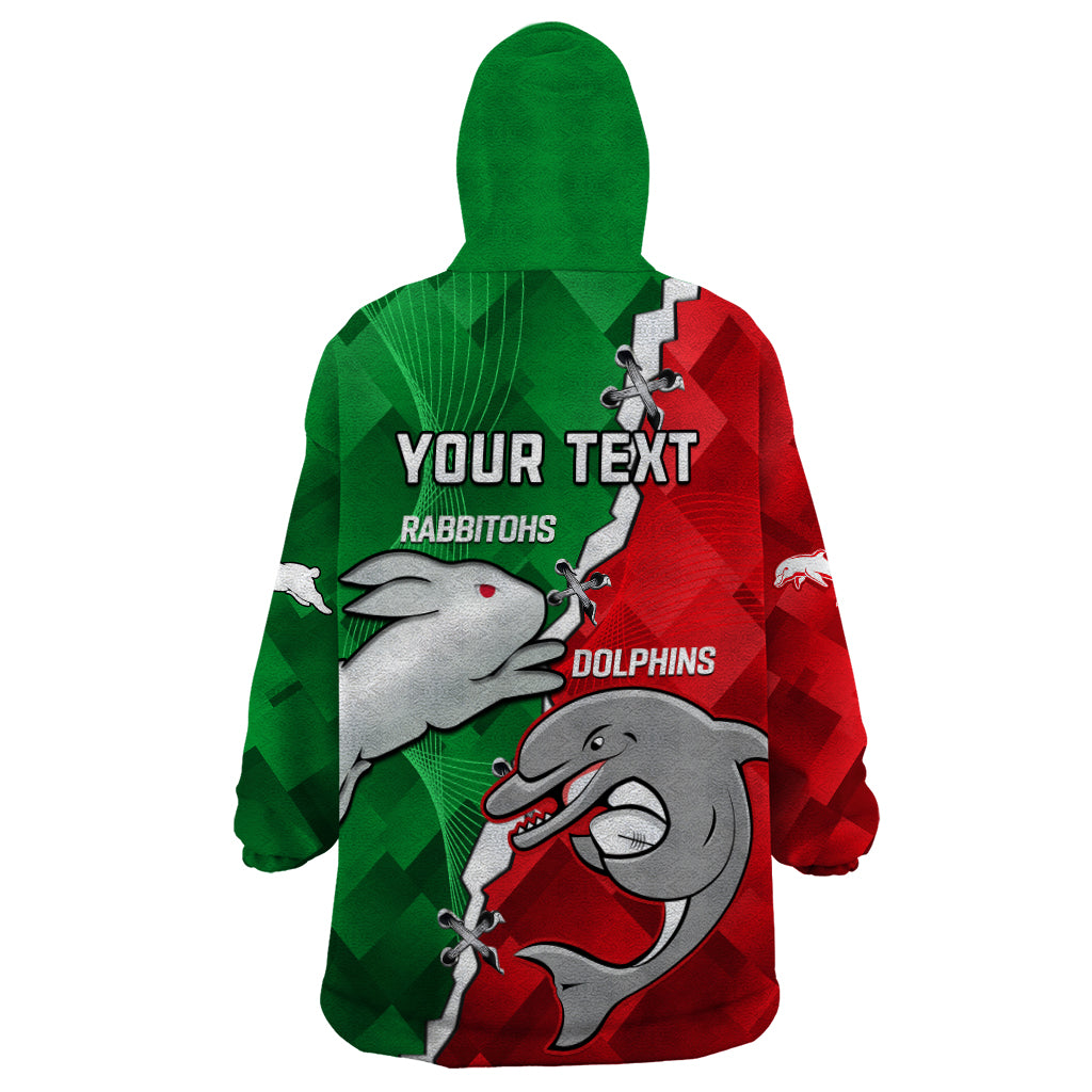 (Custom Personalised) Rabbitohs Mix Dolphins Rugby Wearable Blanket Hoodie Sporty Style - Vibe Hoodie Shop