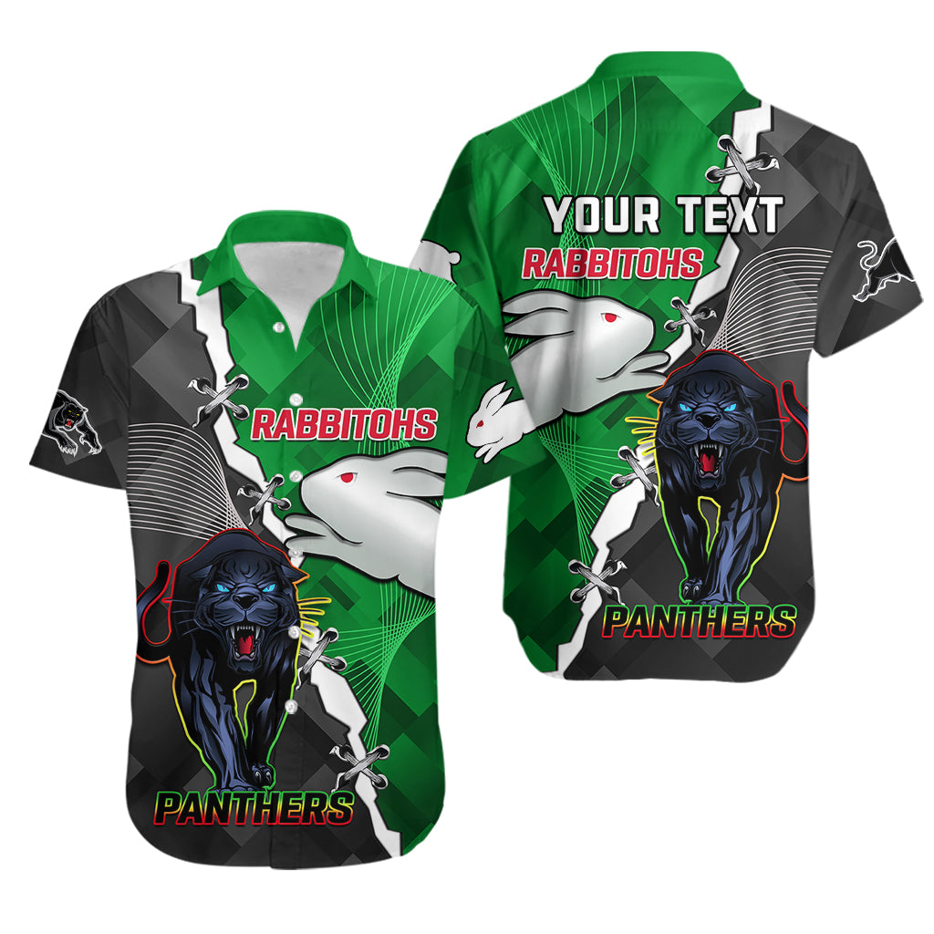 (Custom Personalised) Rabbitohs Mix Panthers Rugby Hawaiian Shirt Sporty Style - Vibe Hoodie Shop
