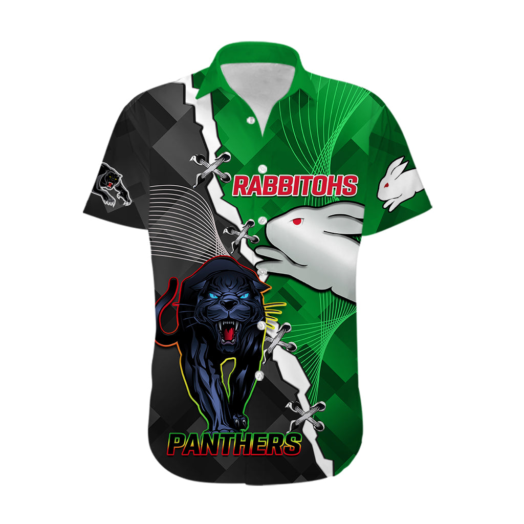 (Custom Personalised) Rabbitohs Mix Panthers Rugby Hawaiian Shirt Sporty Style - Vibe Hoodie Shop