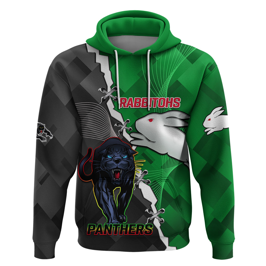 (Custom Personalised) Rabbitohs Mix Panthers Rugby Hoodie Sporty Style - Vibe Hoodie Shop