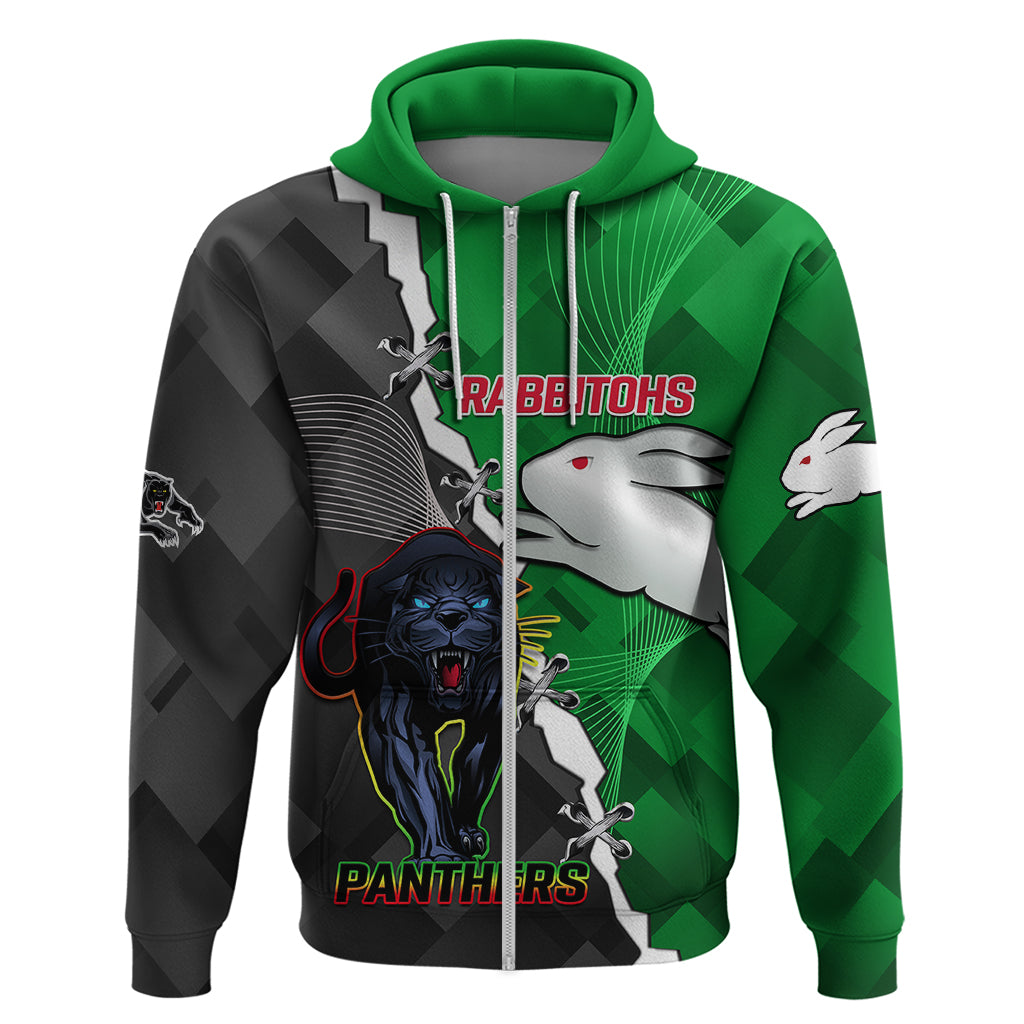 (Custom Personalised) Rabbitohs Mix Panthers Rugby Hoodie Sporty Style - Vibe Hoodie Shop