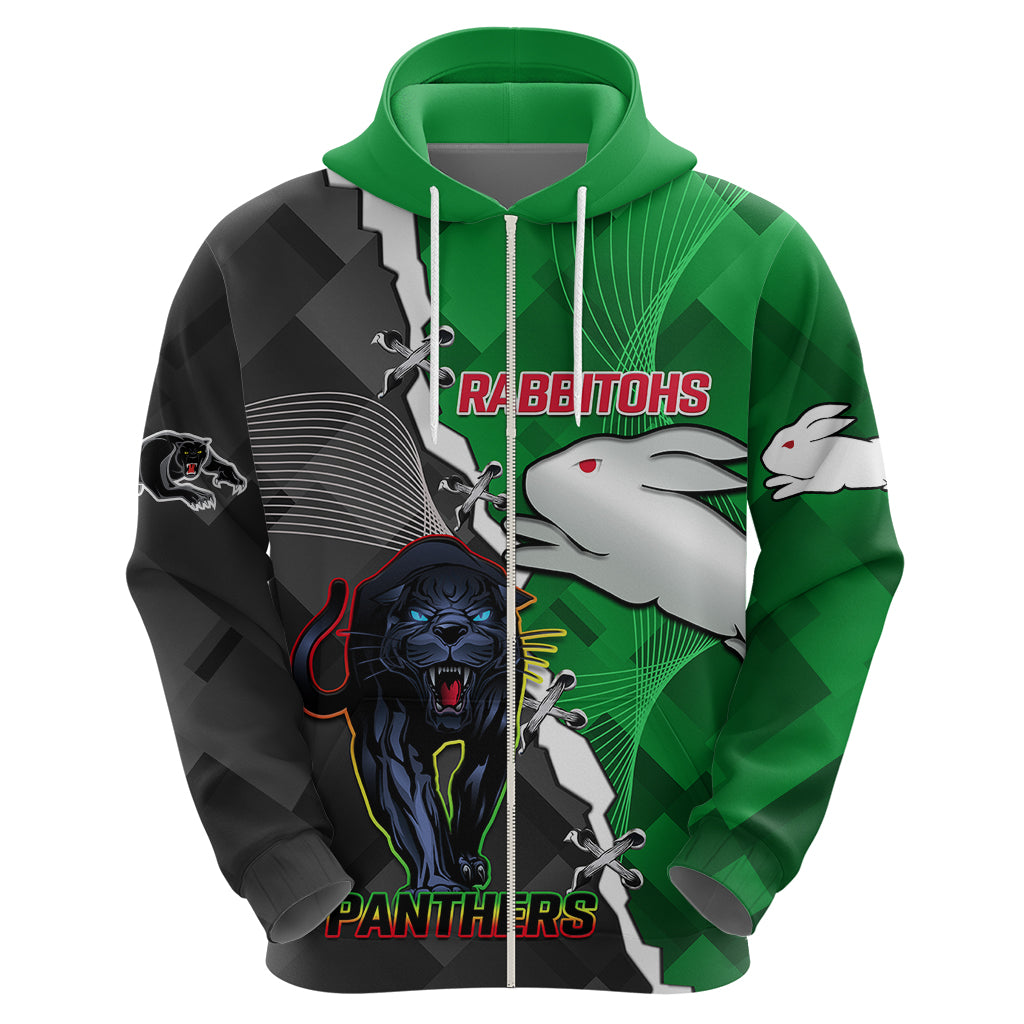 (Custom Personalised) Rabbitohs Mix Panthers Rugby Hoodie Sporty Style - Vibe Hoodie Shop