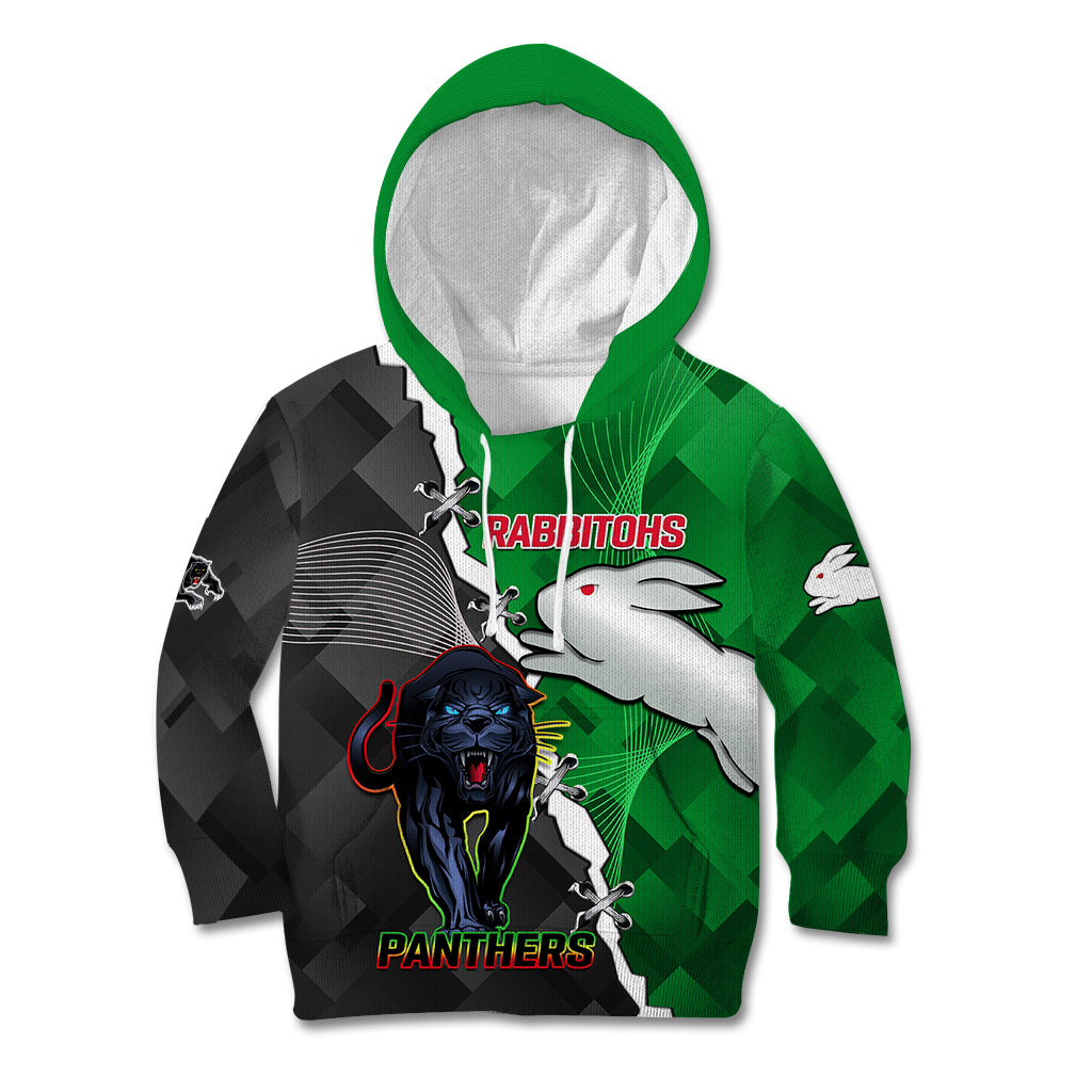 (Custom Personalised) Rabbitohs Mix Panthers Rugby Kid Hoodie Sporty Style - Vibe Hoodie Shop