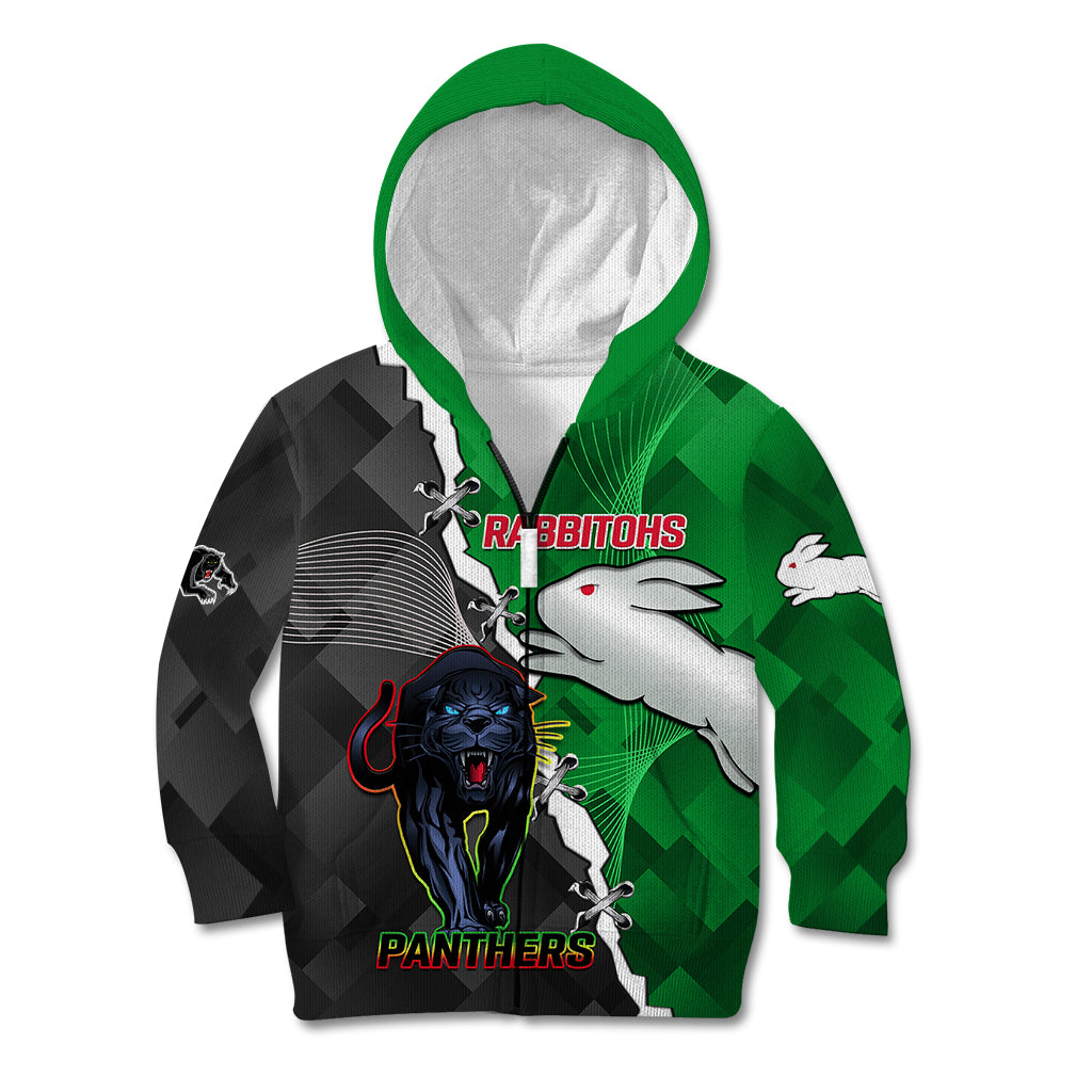 (Custom Personalised) Rabbitohs Mix Panthers Rugby Kid Hoodie Sporty Style - Vibe Hoodie Shop