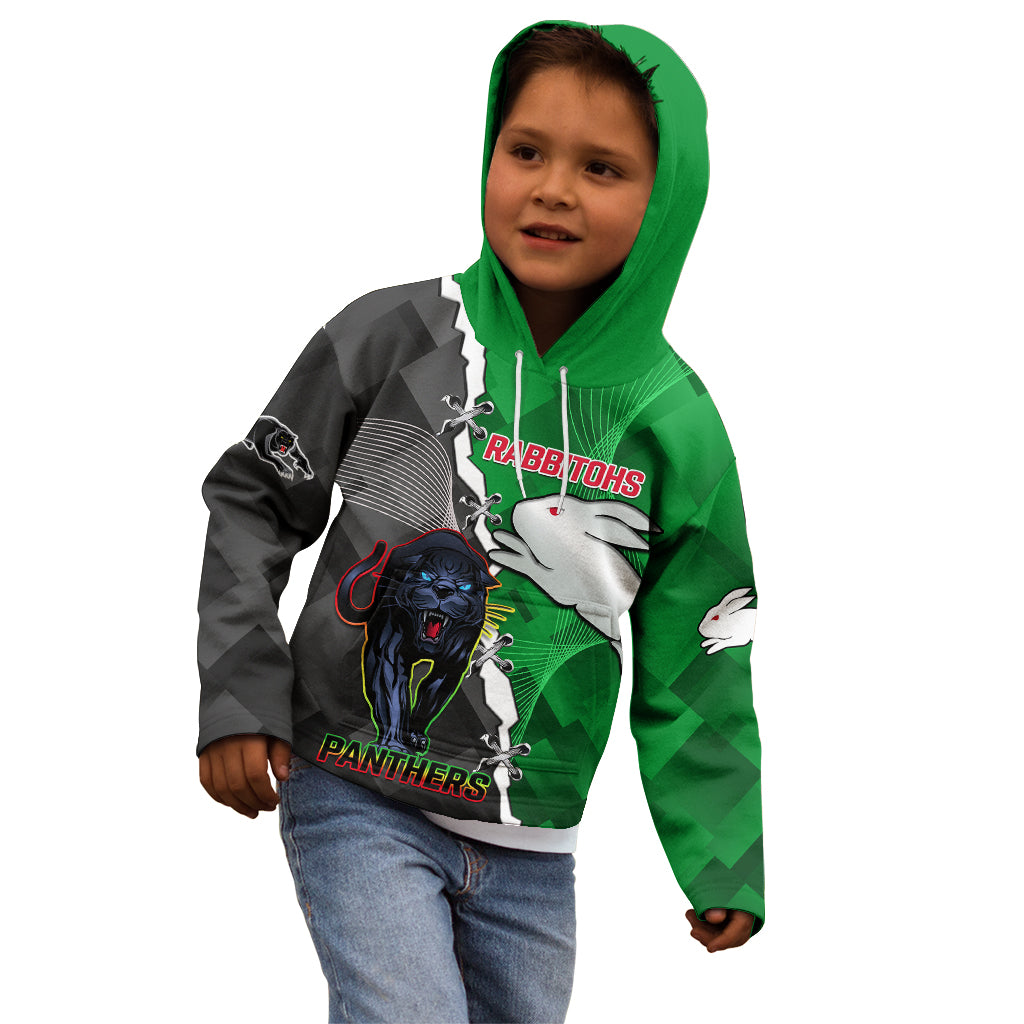 (Custom Personalised) Rabbitohs Mix Panthers Rugby Kid Hoodie Sporty Style - Vibe Hoodie Shop