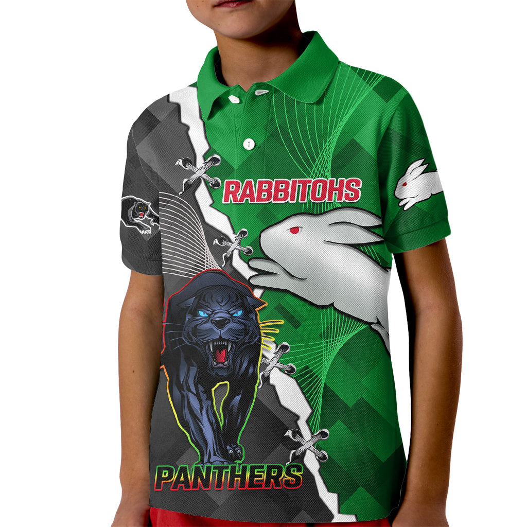 (Custom Personalised) Rabbitohs Mix Panthers Rugby Kid Polo Shirt Sporty Style - Vibe Hoodie Shop