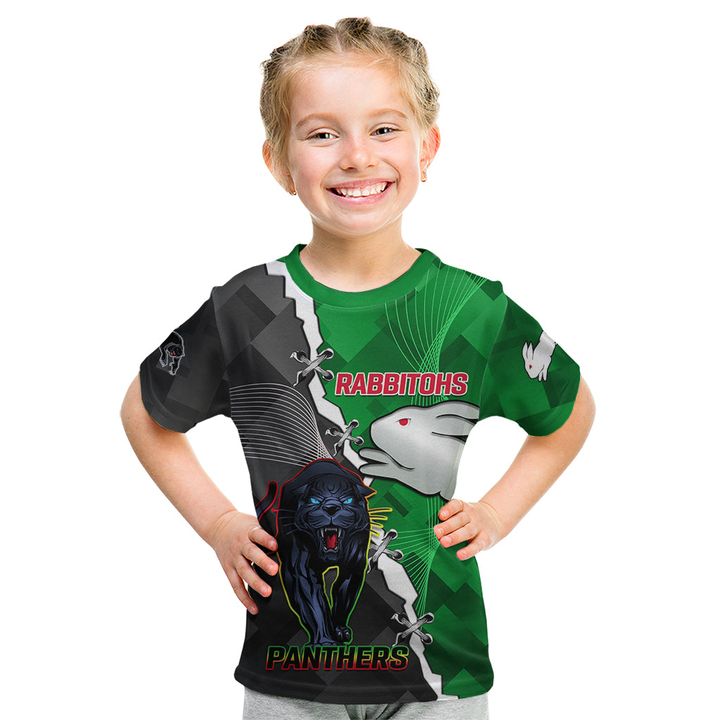 (Custom Personalised) Rabbitohs Mix Panthers Rugby Kid T Shirt Sporty Style - Vibe Hoodie Shop