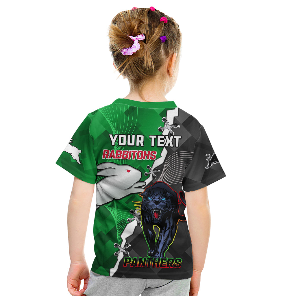 (Custom Personalised) Rabbitohs Mix Panthers Rugby Kid T Shirt Sporty Style - Vibe Hoodie Shop