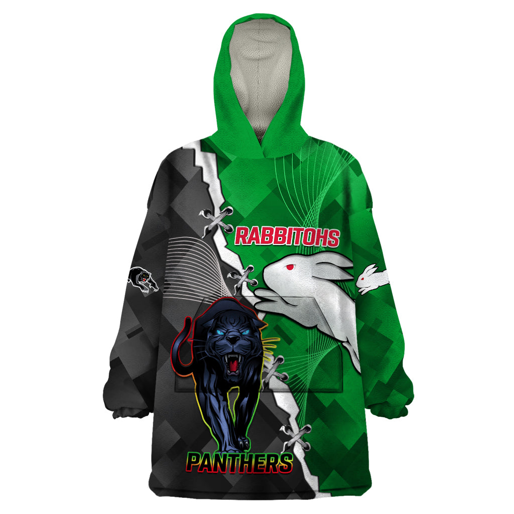 (Custom Personalised) Rabbitohs Mix Panthers Rugby Wearable Blanket Hoodie Sporty Style - Vibe Hoodie Shop