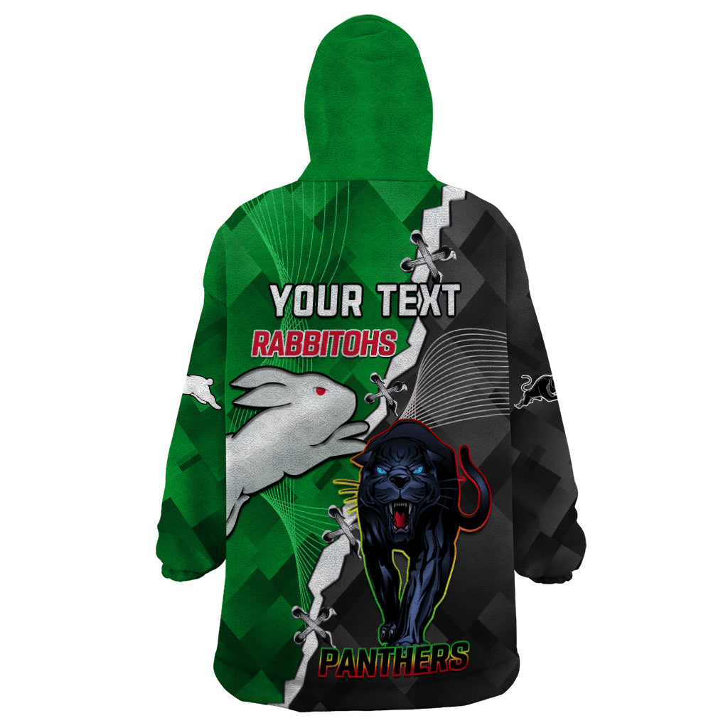 (Custom Personalised) Rabbitohs Mix Panthers Rugby Wearable Blanket Hoodie Sporty Style - Vibe Hoodie Shop