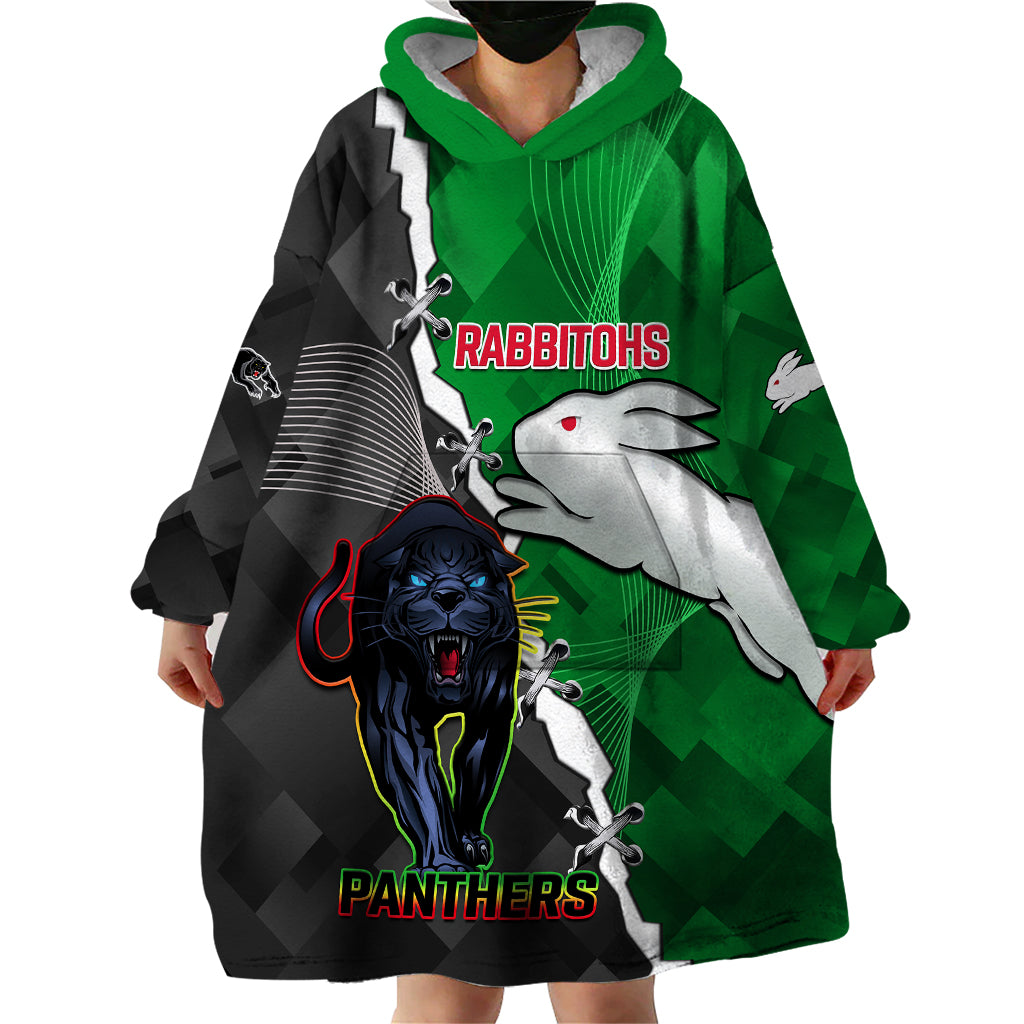 (Custom Personalised) Rabbitohs Mix Panthers Rugby Wearable Blanket Hoodie Sporty Style - Vibe Hoodie Shop