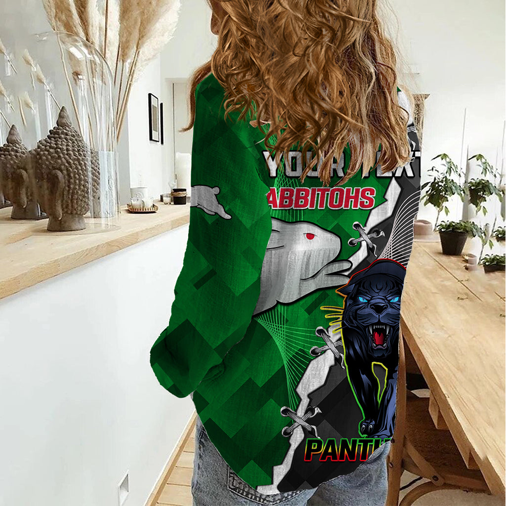 (Custom Personalised) Rabbitohs Mix Panthers Rugby Women Casual Shirt Sporty Style - Vibe Hoodie Shop