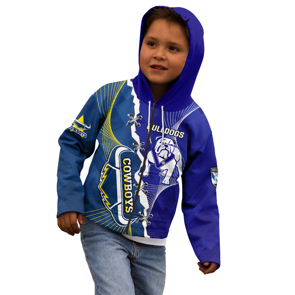 (Custom Personalised) Bulldogs Mix Cowboys Rugby Kid Hoodie Sporty Style - Vibe Hoodie Shop