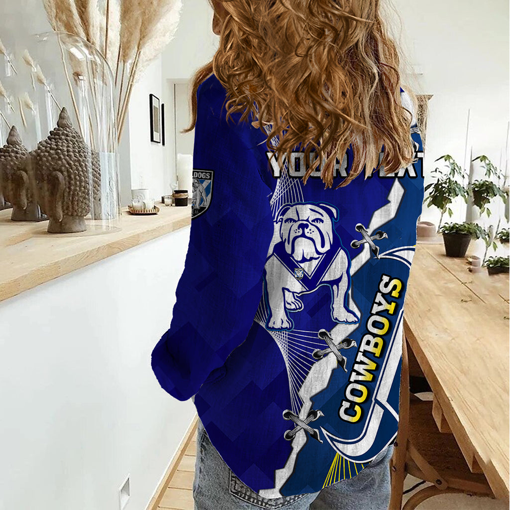 (Custom Personalised) Bulldogs Mix Cowboys Rugby Women Casual Shirt Sporty Style - Vibe Hoodie Shop