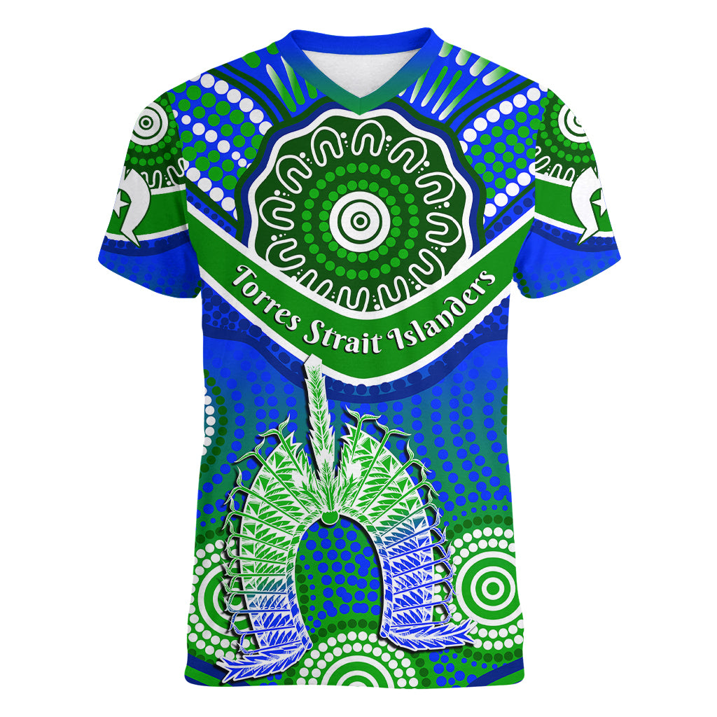 (Custom Personalised) Torres Strait Islanders Women V Neck T Shirt Dhari Australian Aboriginal Art - Vibe Hoodie Shop