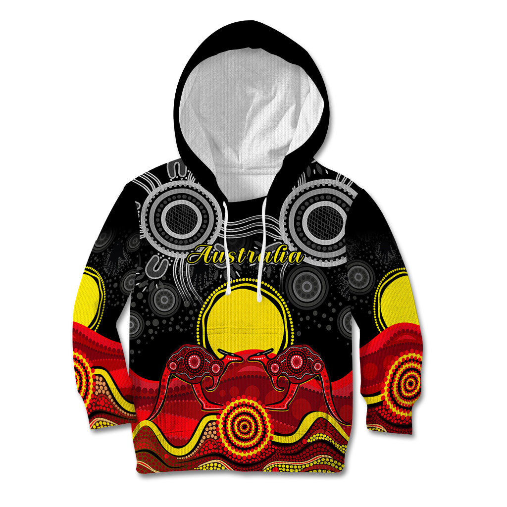 (Custom Personalised) Australian Indigenous Kid Hoodie Kangaroos Circle Aboriginal Art - Vibe Hoodie Shop