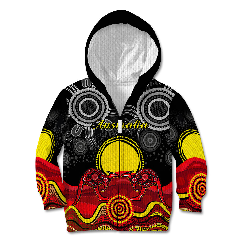 (Custom Personalised) Australian Indigenous Kid Hoodie Kangaroos Circle Aboriginal Art - Vibe Hoodie Shop