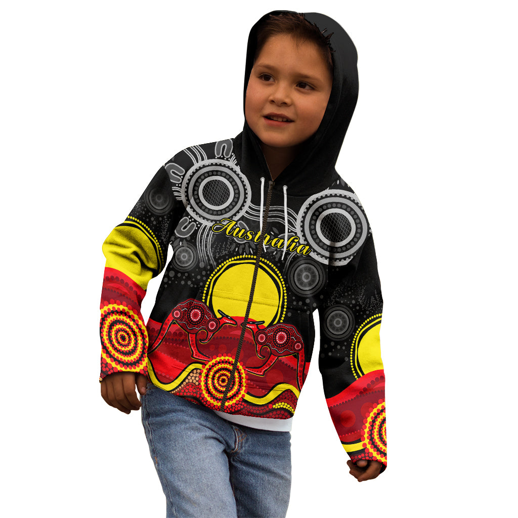 (Custom Personalised) Australian Indigenous Kid Hoodie Kangaroos Circle Aboriginal Art - Vibe Hoodie Shop