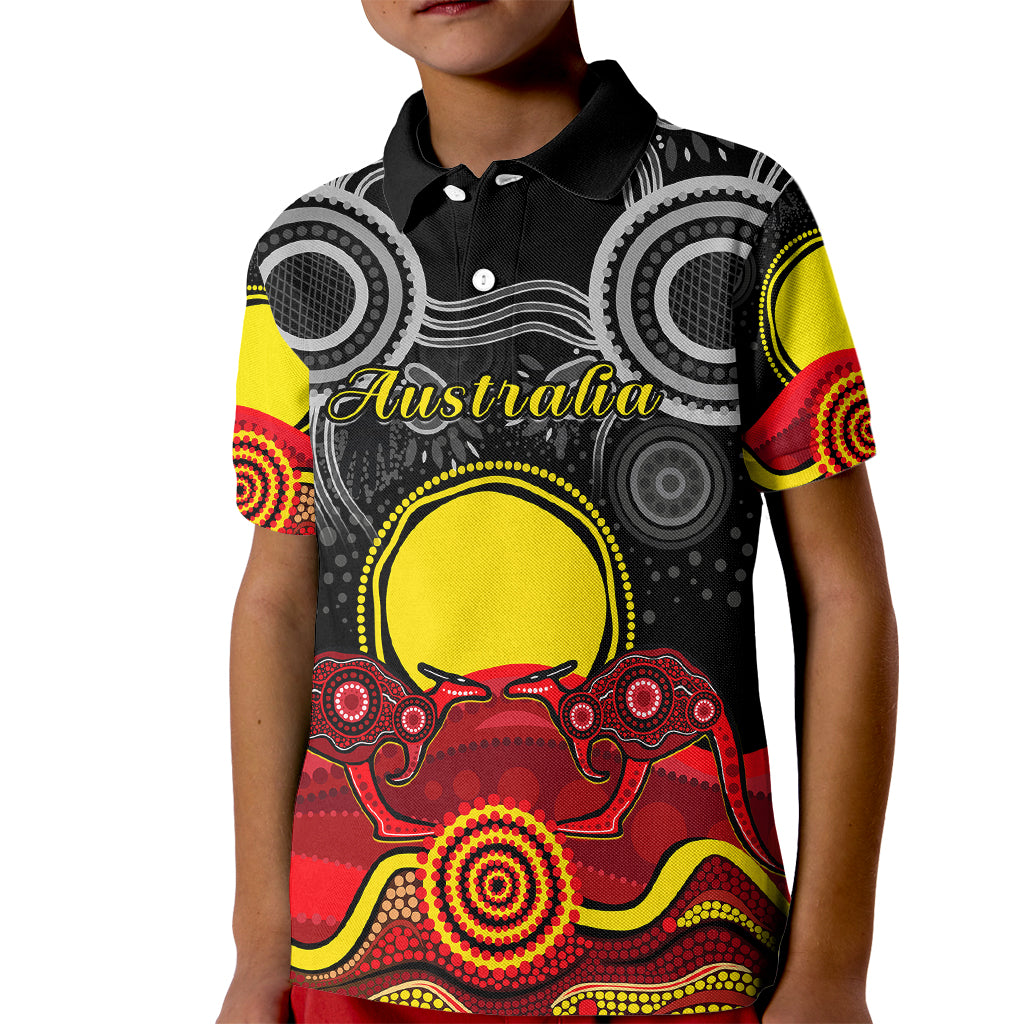 (Custom Personalised) Australian Indigenous Kid Polo Shirt Kangaroos Circle Aboriginal Art - Vibe Hoodie Shop