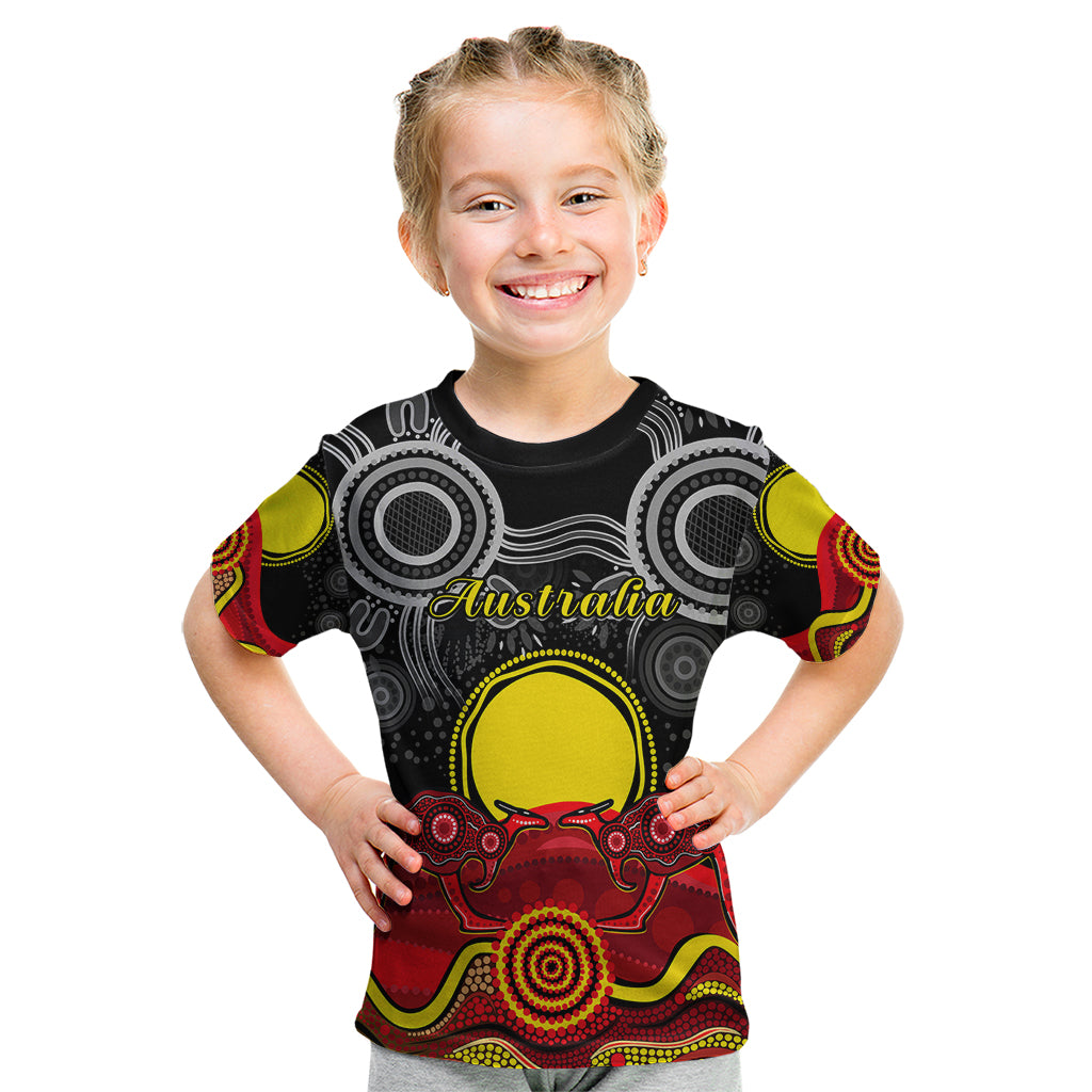 (Custom Personalised) Australian Indigenous Kid T Shirt Kangaroos Circle Aboriginal Art - Vibe Hoodie Shop