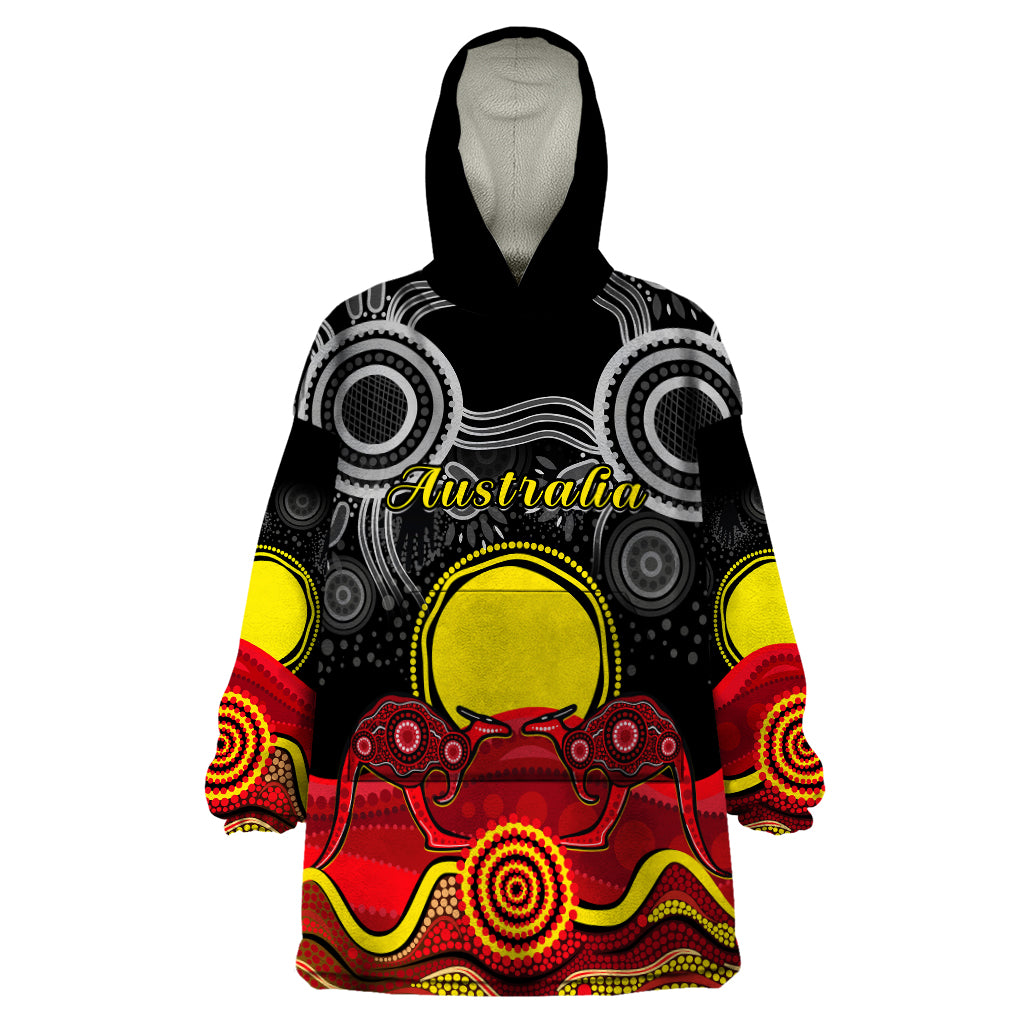 (Custom Personalised) Australian Indigenous Wearable Blanket Hoodie Kangaroos Circle Aboriginal Art - Vibe Hoodie Shop