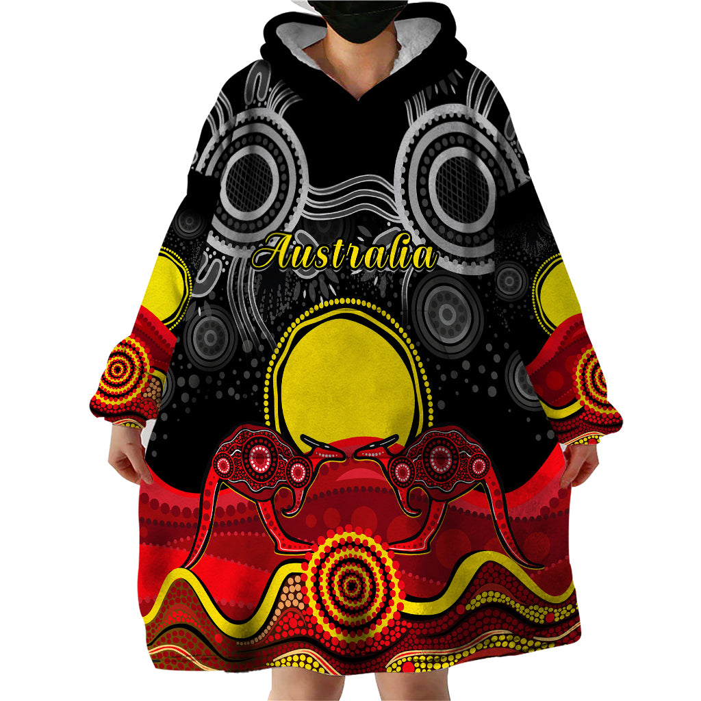 (Custom Personalised) Australian Indigenous Wearable Blanket Hoodie Kangaroos Circle Aboriginal Art - Vibe Hoodie Shop