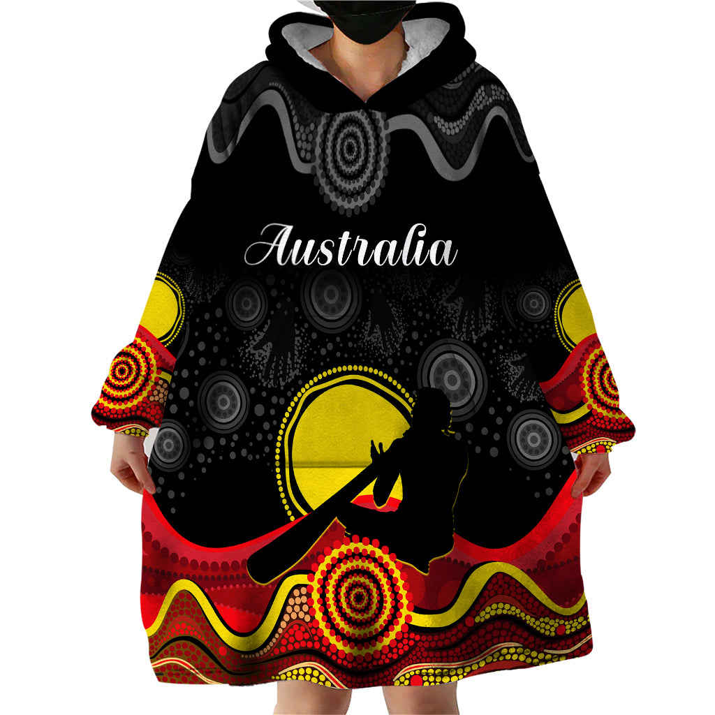 (Custom Personalised) Australian Indigenous Wearable Blanket Hoodie Didgeridoo Man Circle Aboriginal Art - Vibe Hoodie Shop