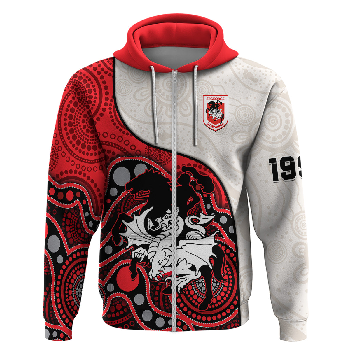 (Custom Text And Number) Dragons Rugby Hoodie St George Illawarra 1998 Indigenous Art - Vibe Hoodie Shop