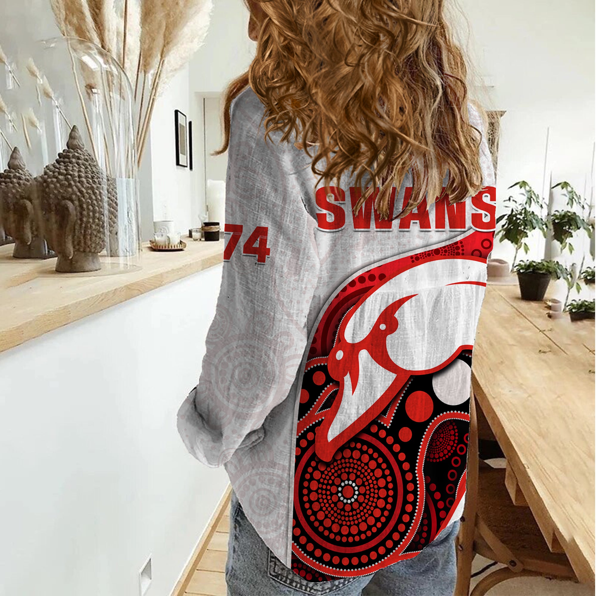 Swans Football Women Casual Shirt Go Swannies Indigenous Art - Vibe Hoodie Shop