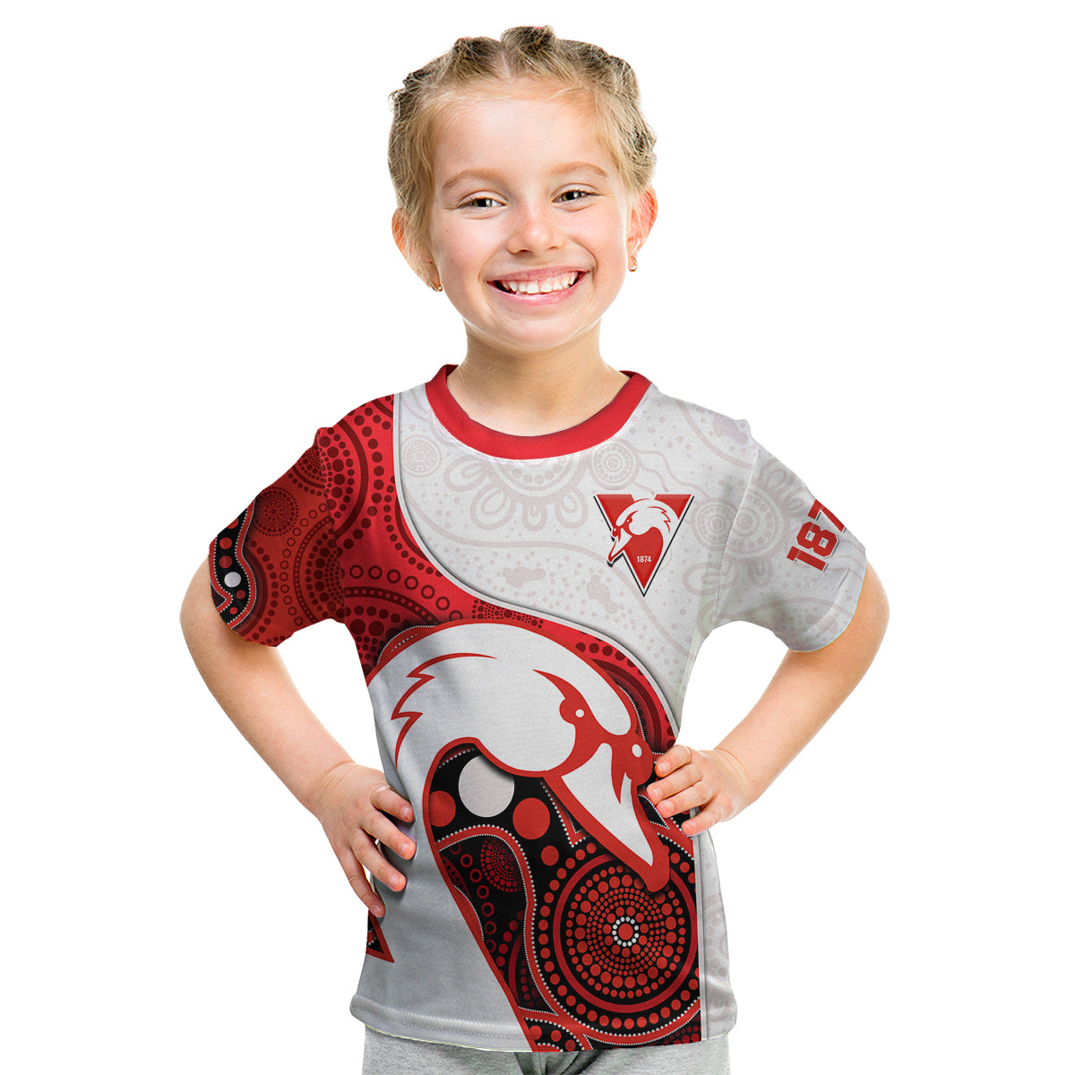 (Custom Text And Number) Swans Football Kid T Shirt Go Swannies Indigenous Art - Vibe Hoodie Shop