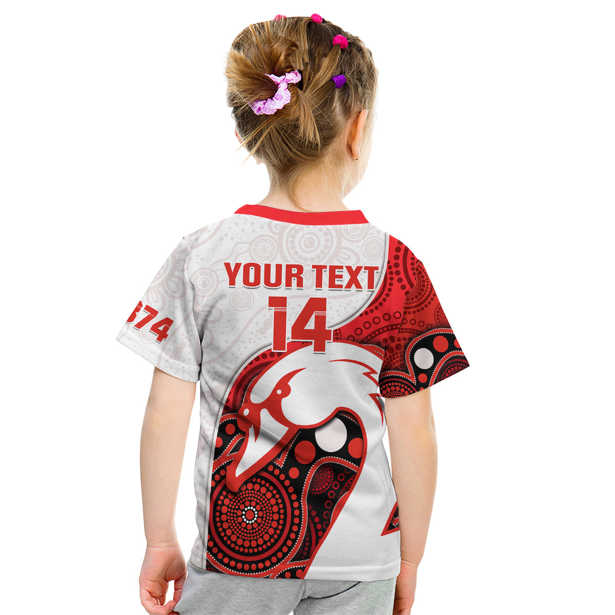 (Custom Text And Number) Swans Football Kid T Shirt Go Swannies Indigenous Art - Vibe Hoodie Shop