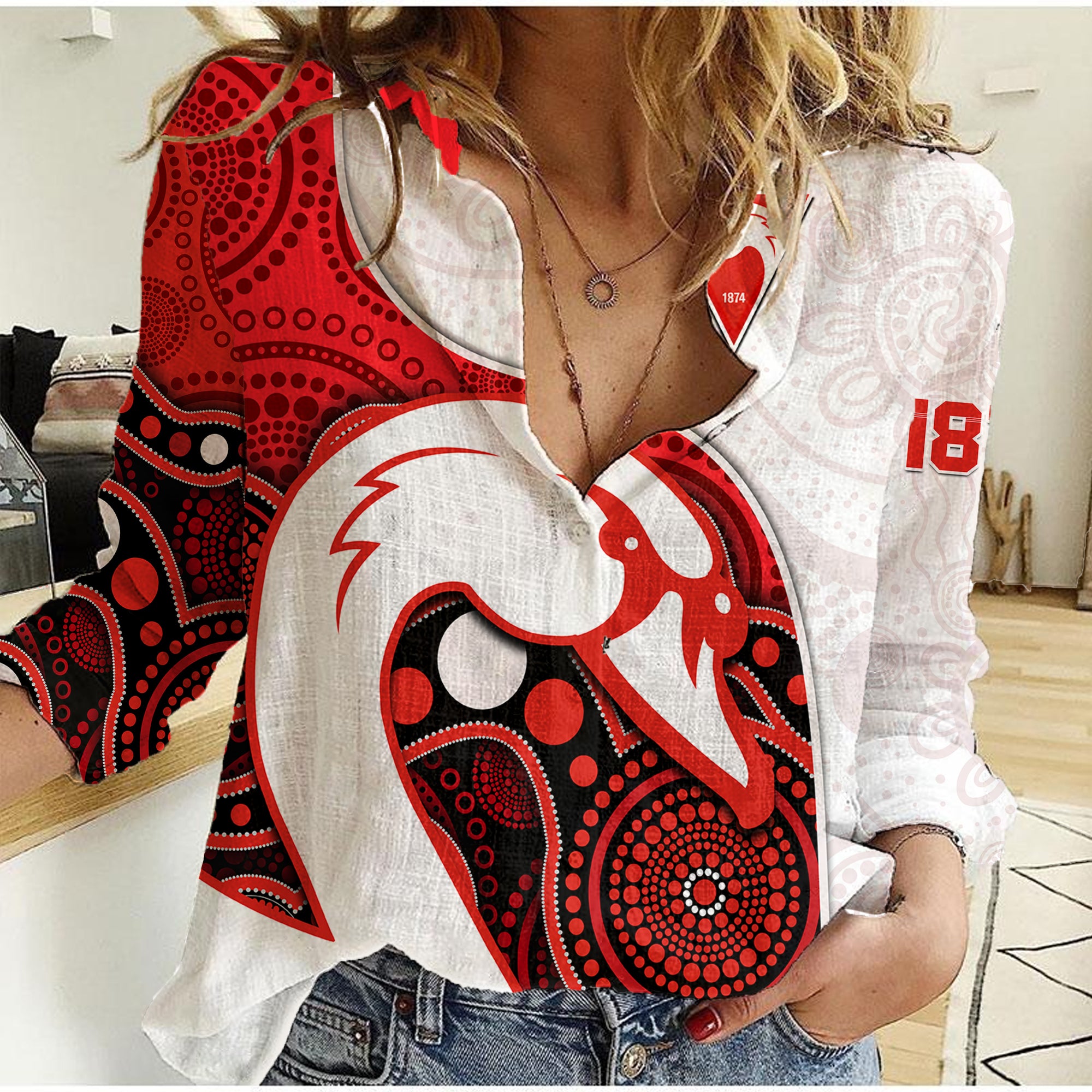 (Custom Text And Number) Swans Football Women Casual Shirt Go Swannies Indigenous Art - Vibe Hoodie Shop