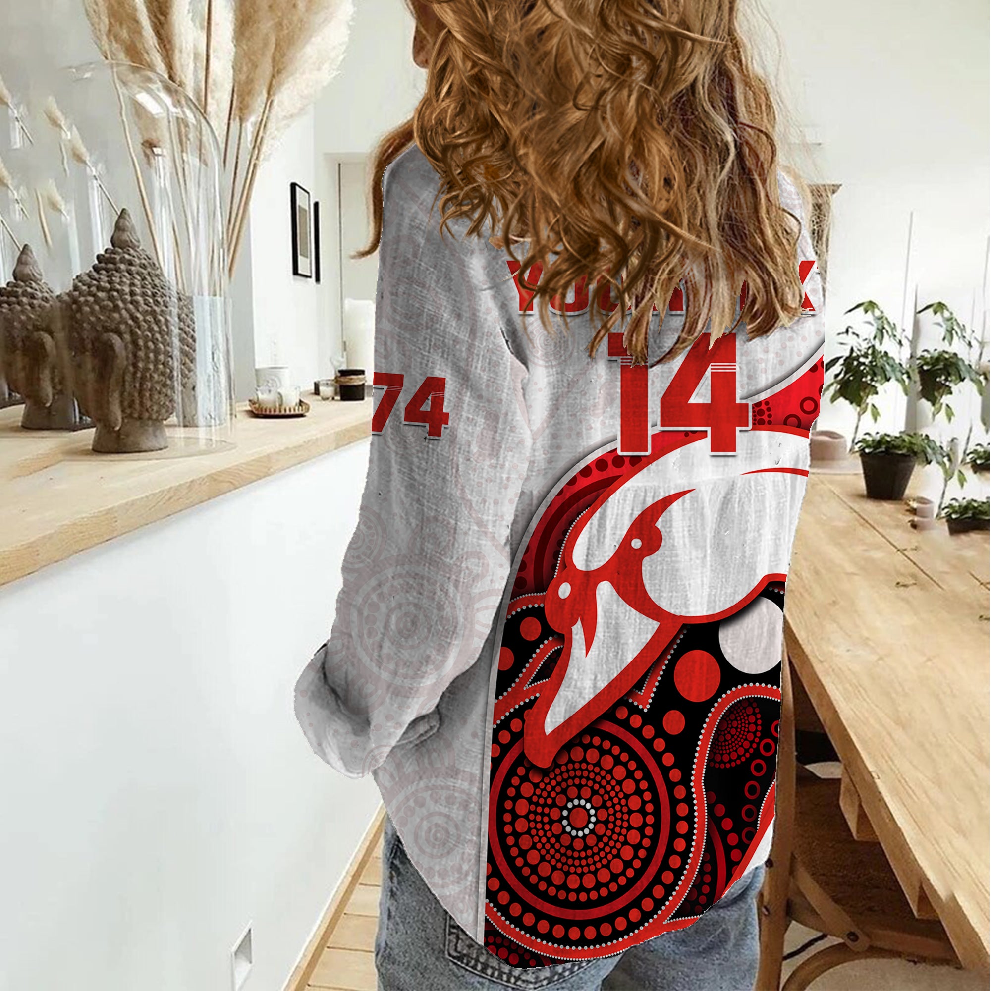 (Custom Text And Number) Swans Football Women Casual Shirt Go Swannies Indigenous Art - Vibe Hoodie Shop