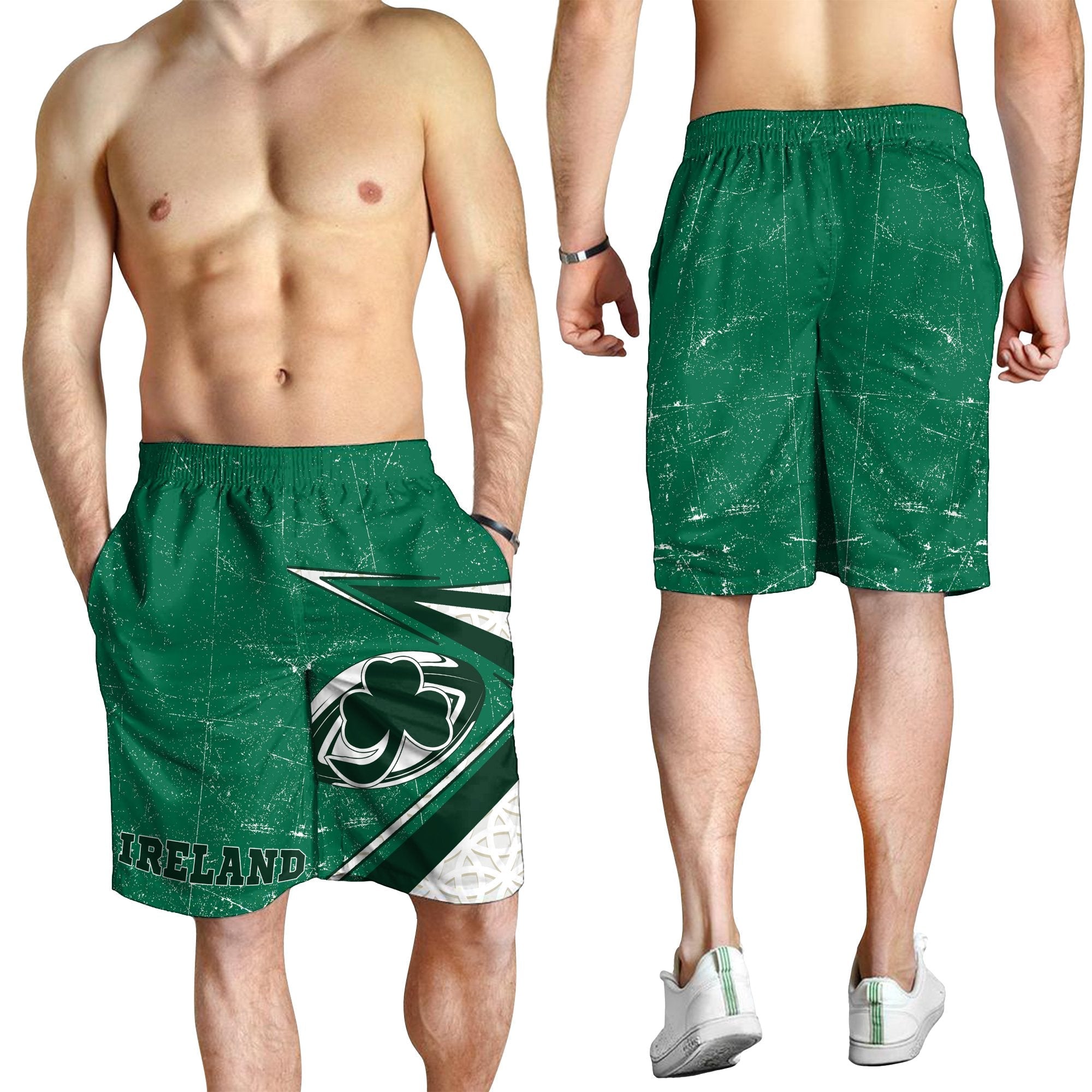 Ireland Rugby Men's Shorts - Celtic Shamrock and Rugby Ball - Vibe Hoodie Shop