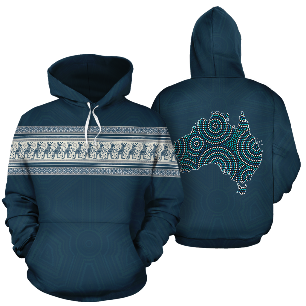 Aboriginal Hoodie, Australia Map Kangaroo Patterns - Vibe Hoodie Shop